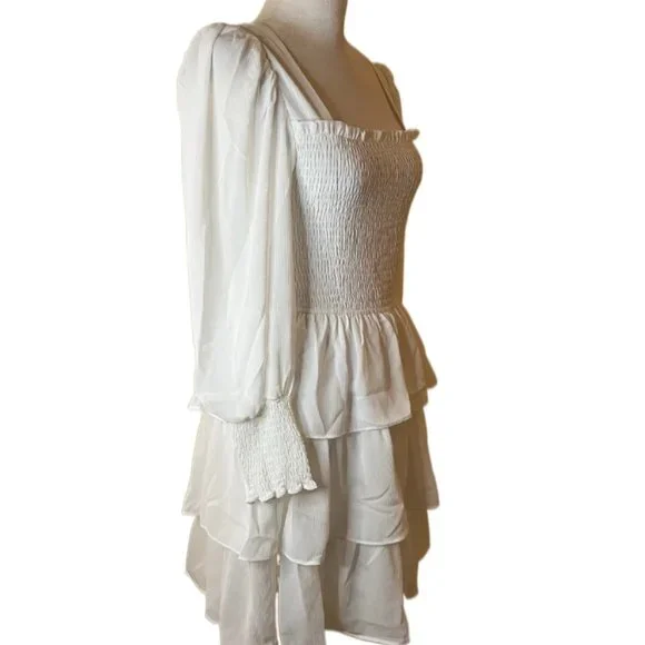 Byinns Square Neck Ruffle Dress Floral Print Tiered Tie Back Layered  Medium - Picture 8 of 12